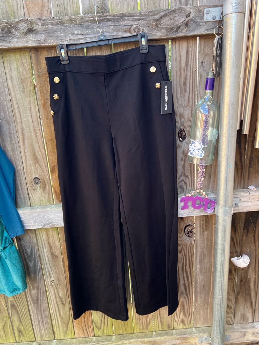Karl Lagerfeld Black Wide-Leg Pants with Gold Buttons